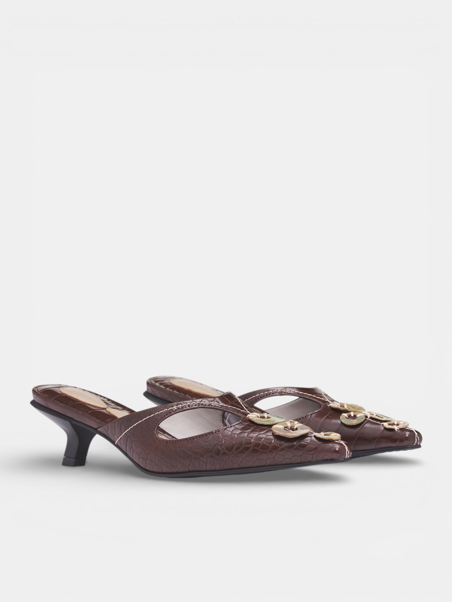 Chestnut Croc-Embossed Heeled Mules (S26SH01CH-CHESTNUT)