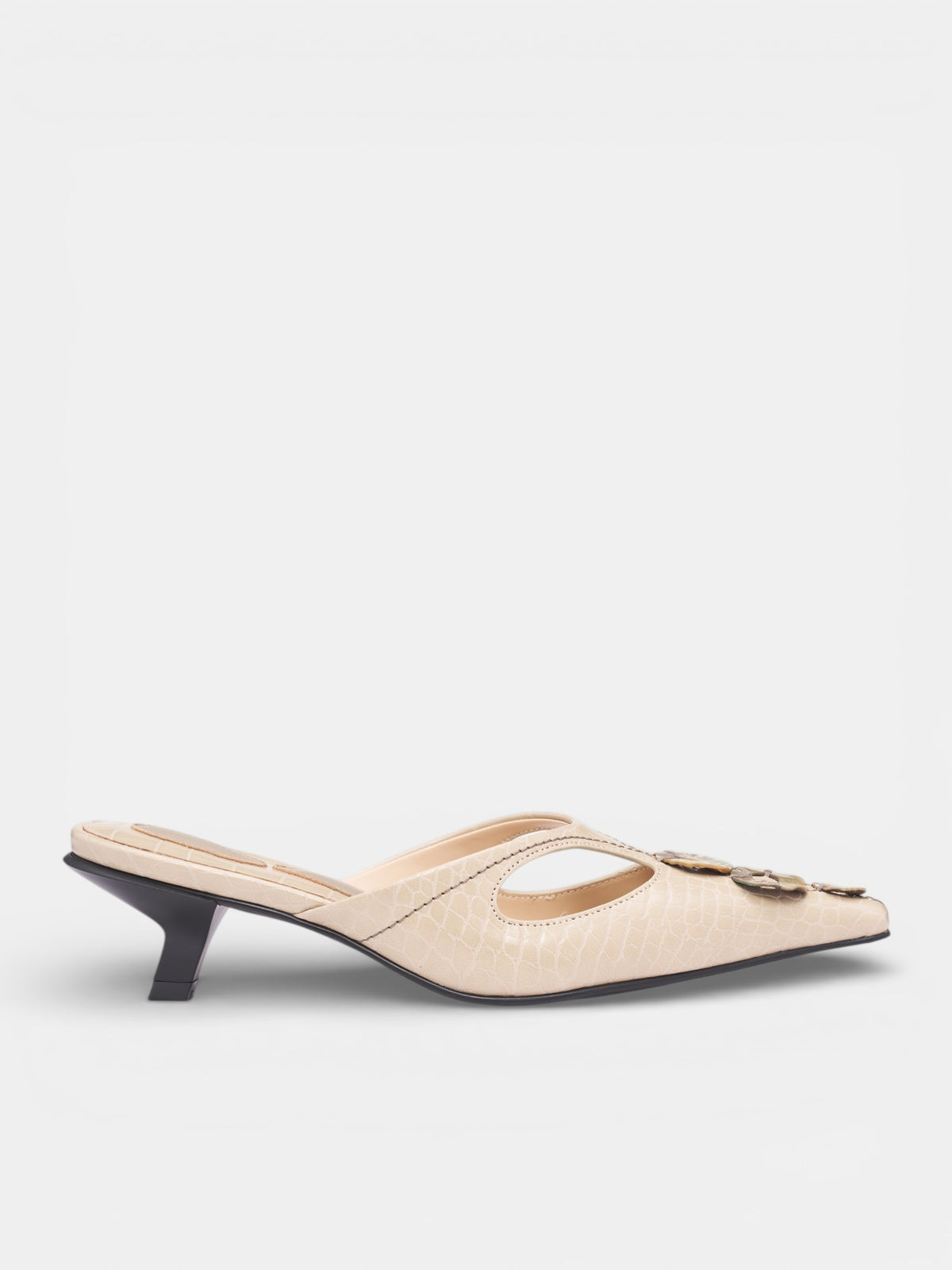 Oatmeal Croc-Embossed Heeled Mules (S26SH01OA-OATMEAL)