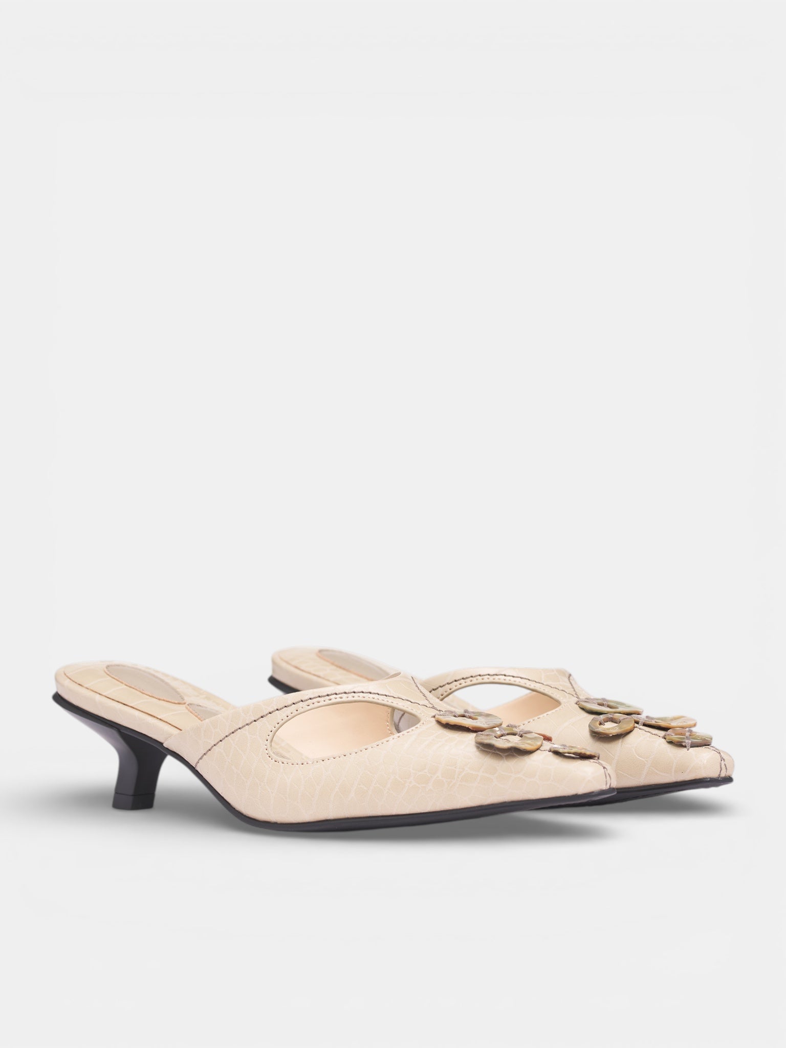Oatmeal Croc-Embossed Heeled Mules (S26SH01OA-OATMEAL)