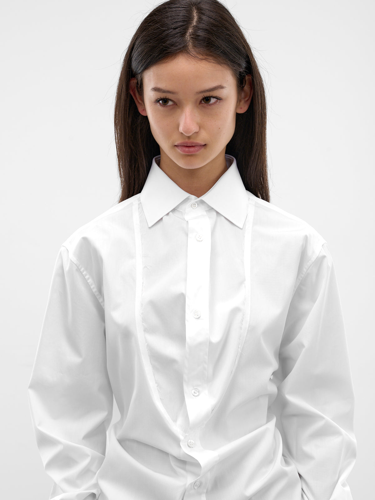 White Folded V-Neck Collar Shirt (S29DT0018-S43001-100-WHITE)