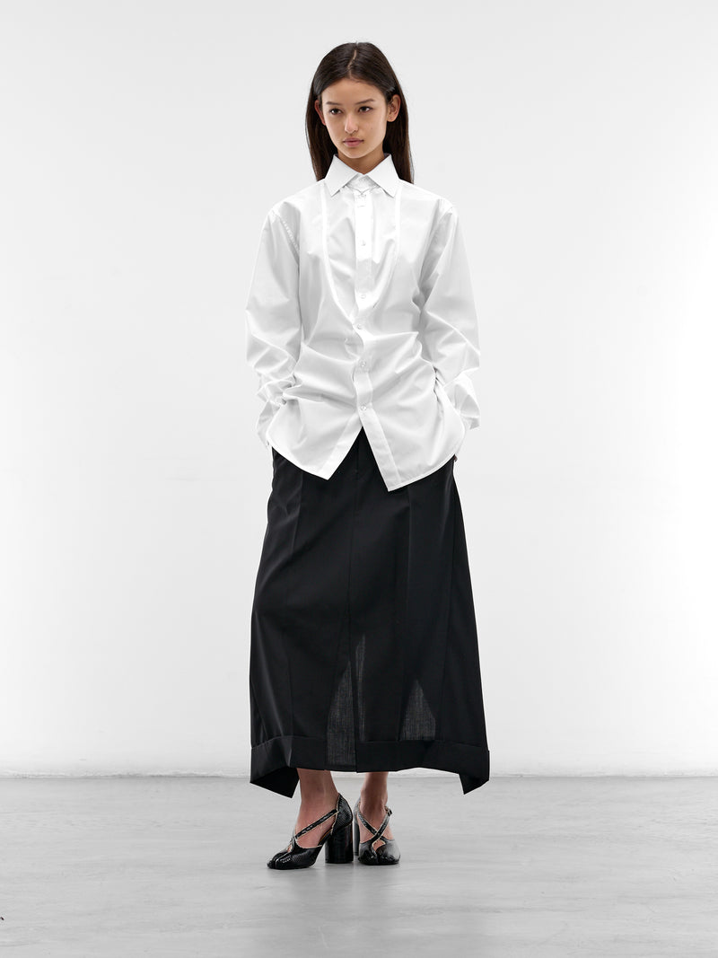 White Folded V-Neck Collar Shirt (S29DT0018-S43001-100-WHITE)