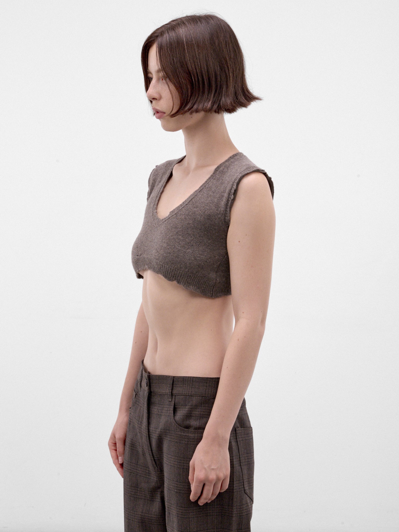 Brown Cropped Knit Tank Top (S29FB0112-M13337-MUD)