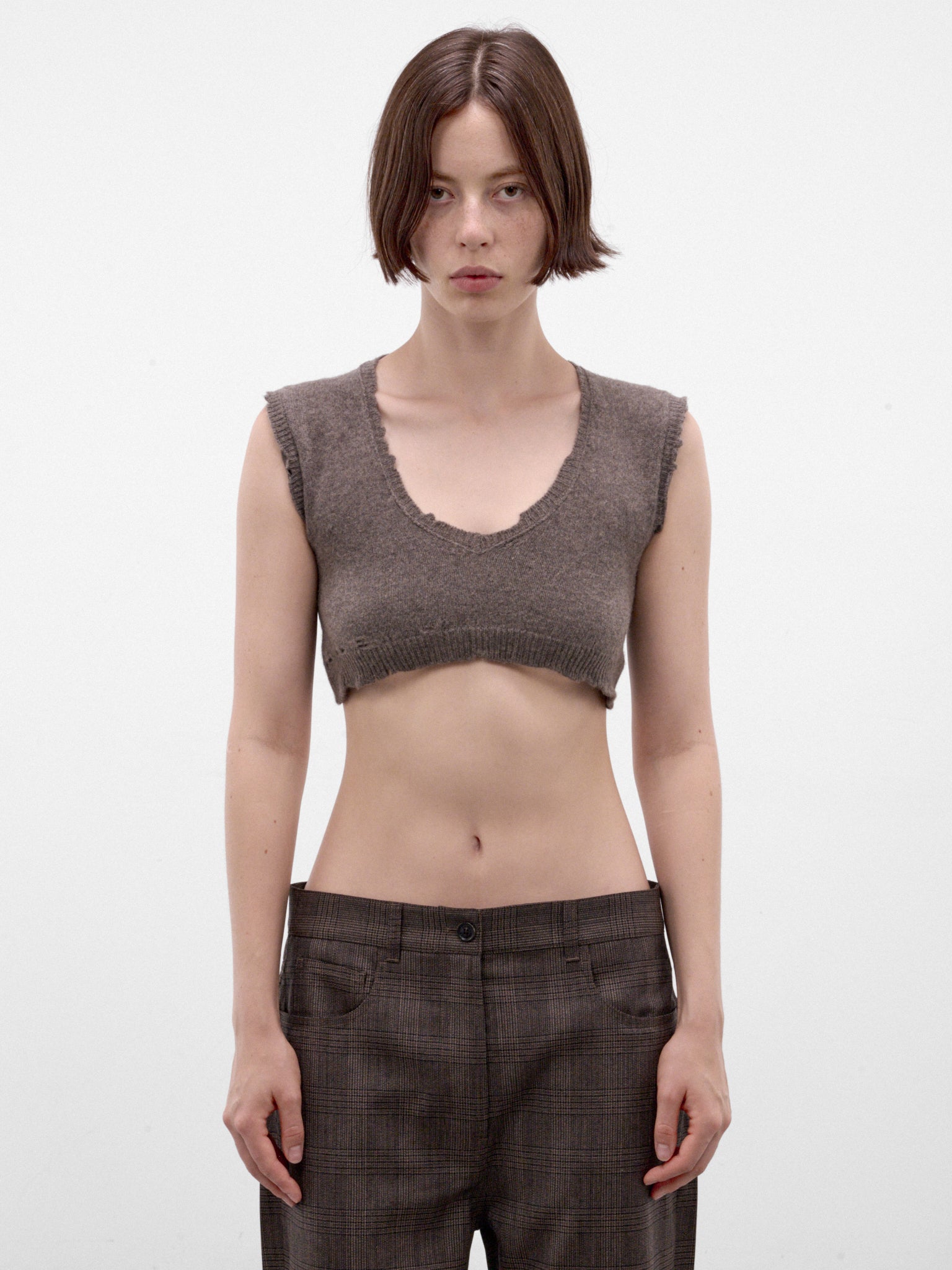 Brown Cropped Knit Tank Top (S29FB0112-M13337-MUD)