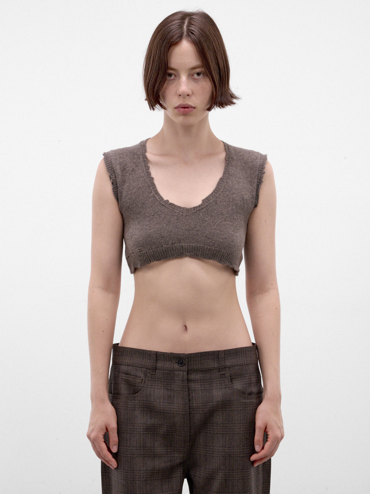 Brown Cropped Knit Tank Top (S29FB0112-M13337-MUD)