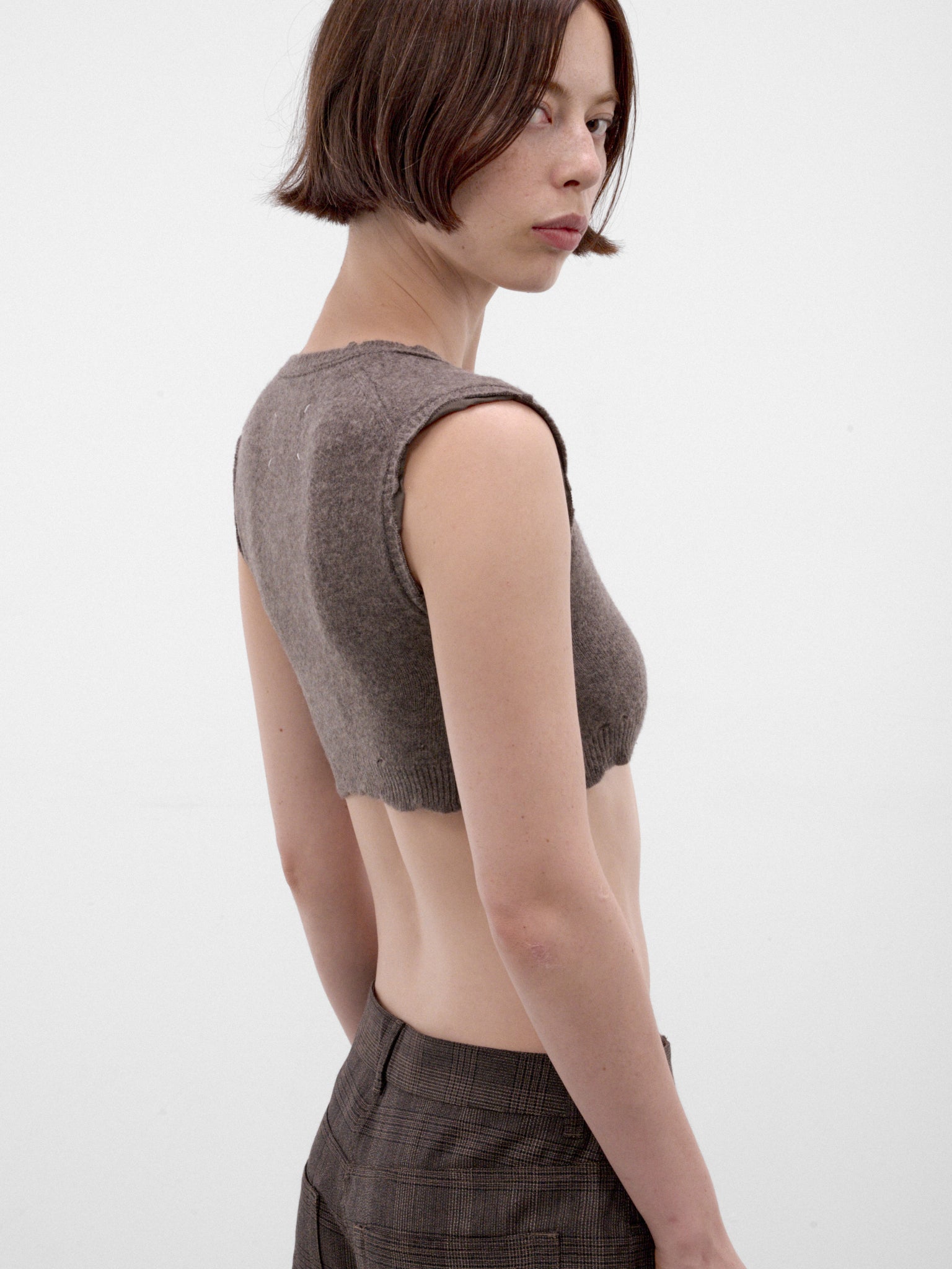Brown Cropped Knit Tank Top (S29FB0112-M13337-MUD)