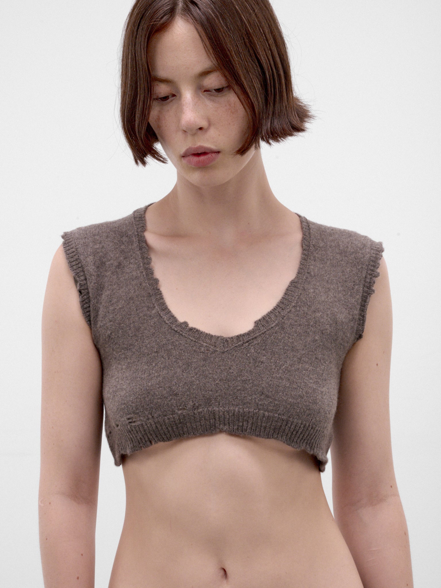 Brown Cropped Knit Tank Top (S29FB0112-M13337-MUD)