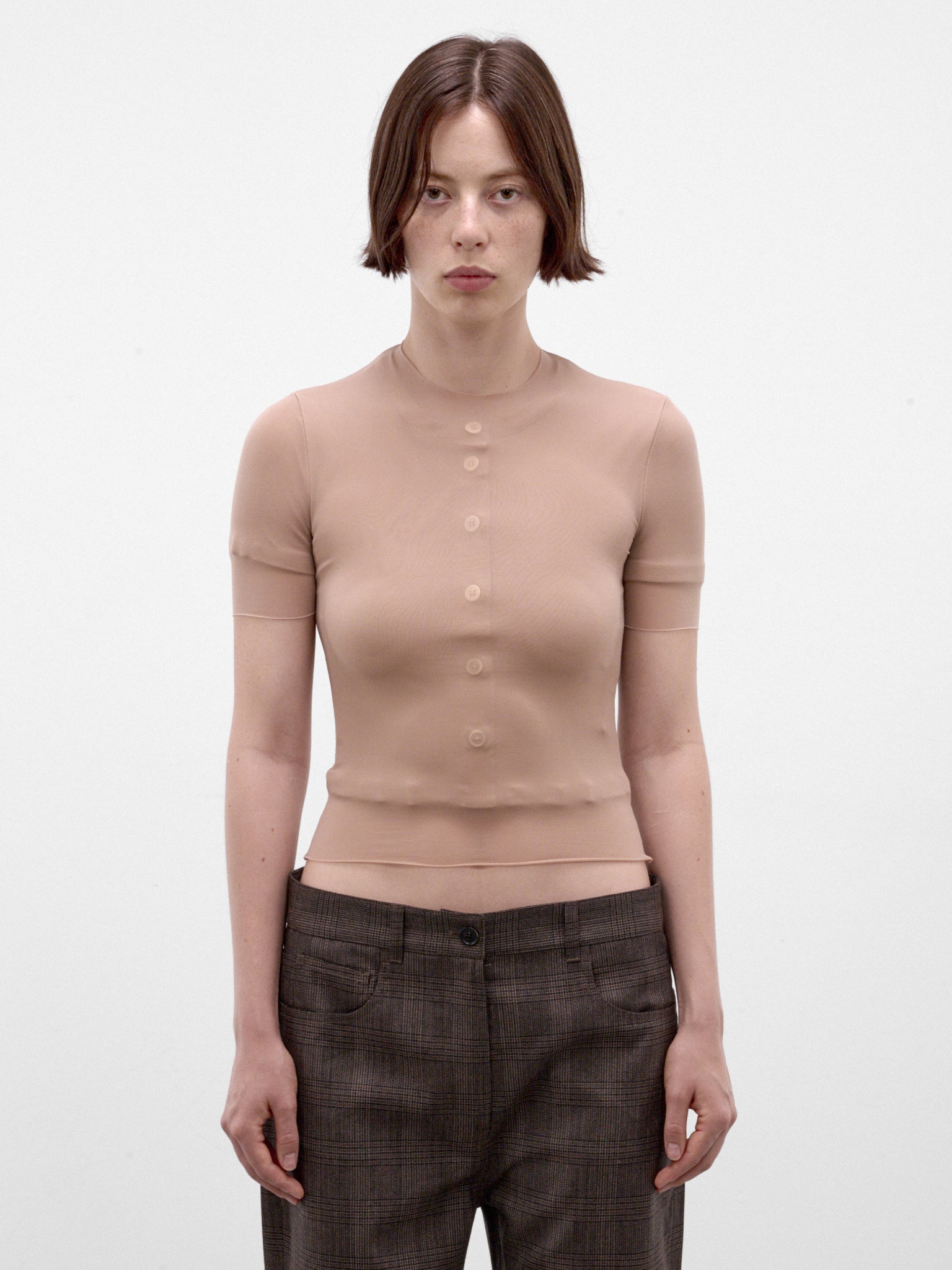 Nude Cropped Layered Cardigan Tee (S29GC0321-M20274-NUDE)