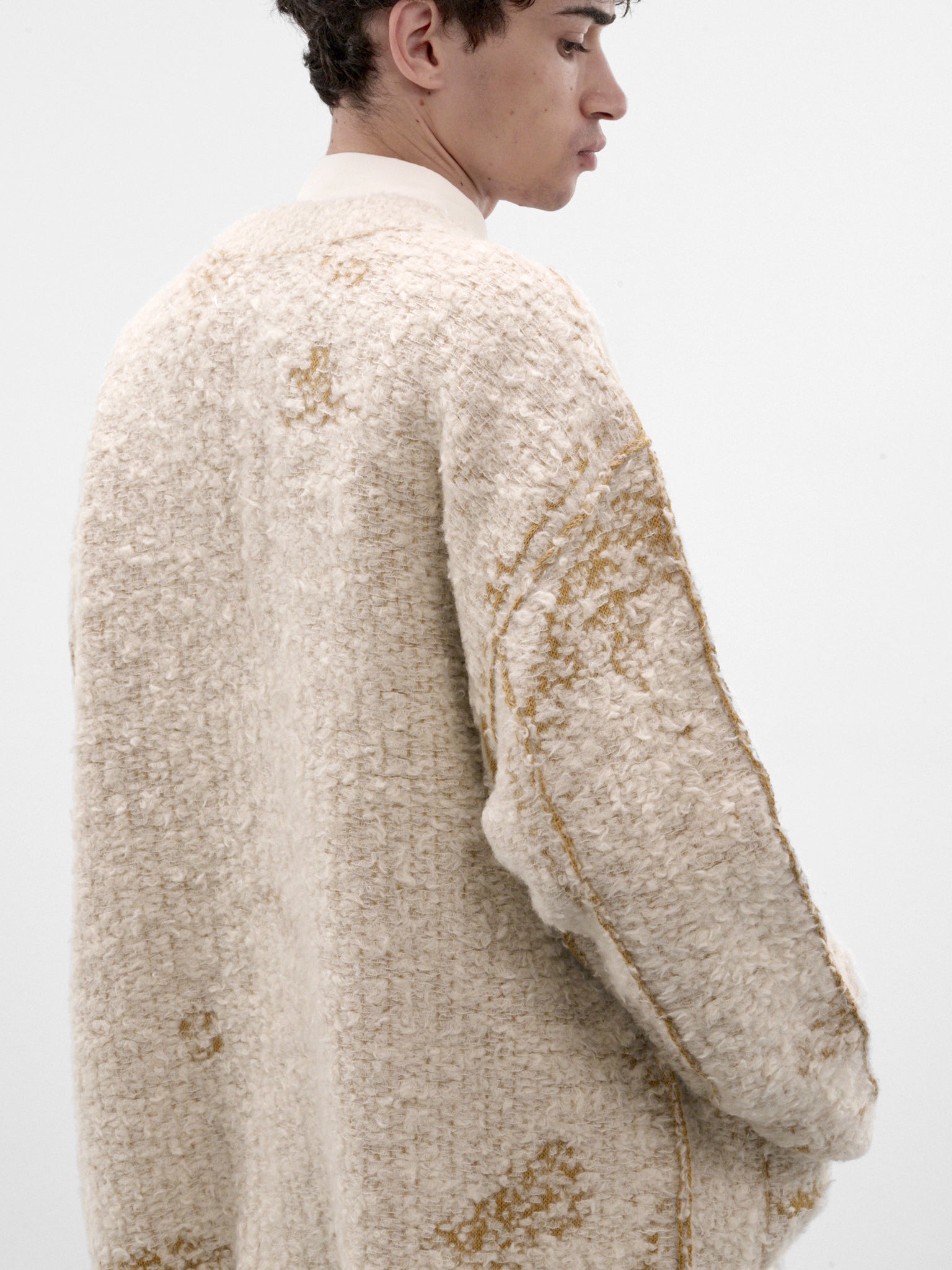 Ecru Patterned Knit Cardigan (S29HP0048-M13332-ECRU-MUSTARD)