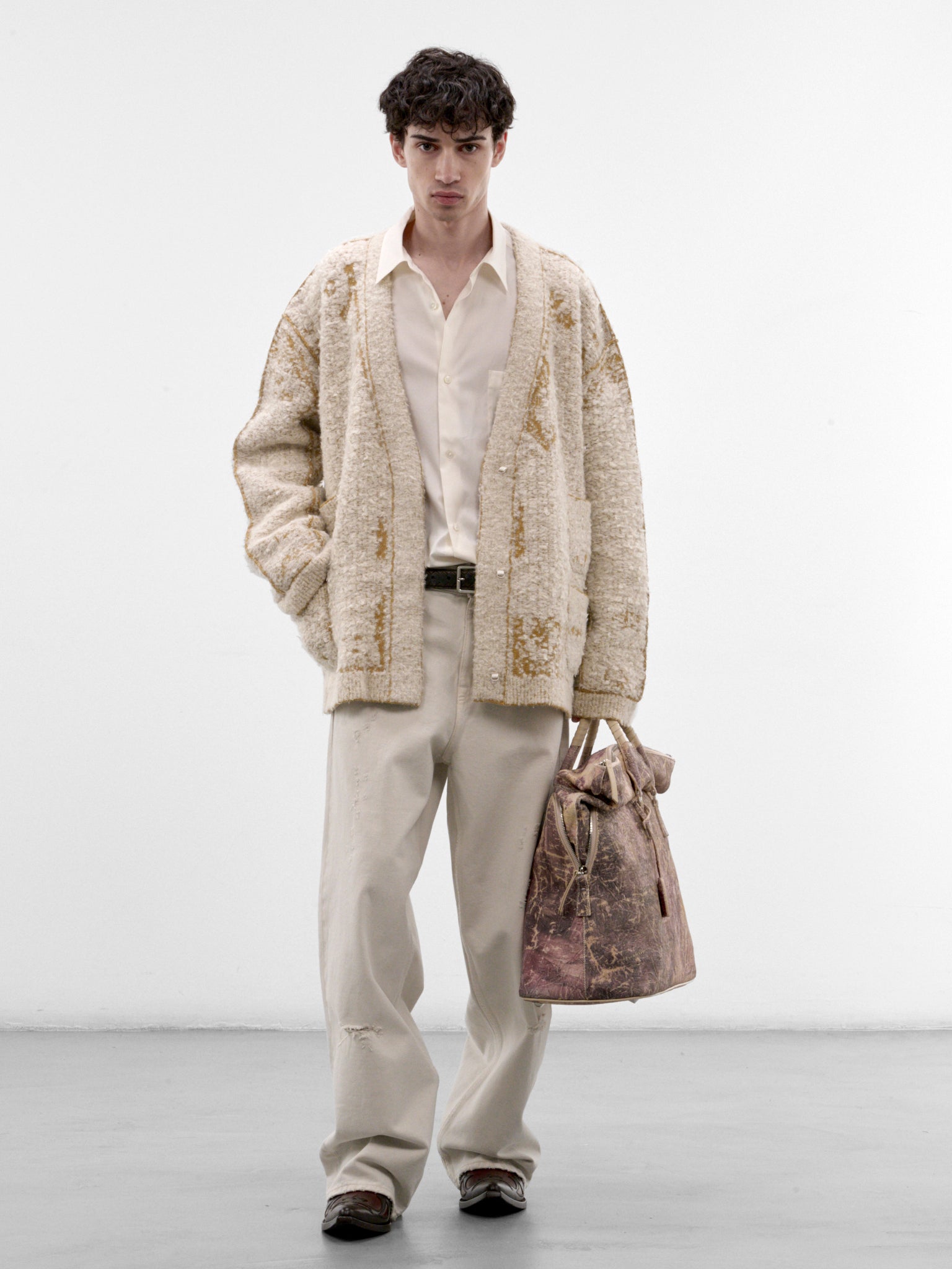 Ecru Patterned Knit Cardigan (S29HP0048-M13332-ECRU-MUSTARD)