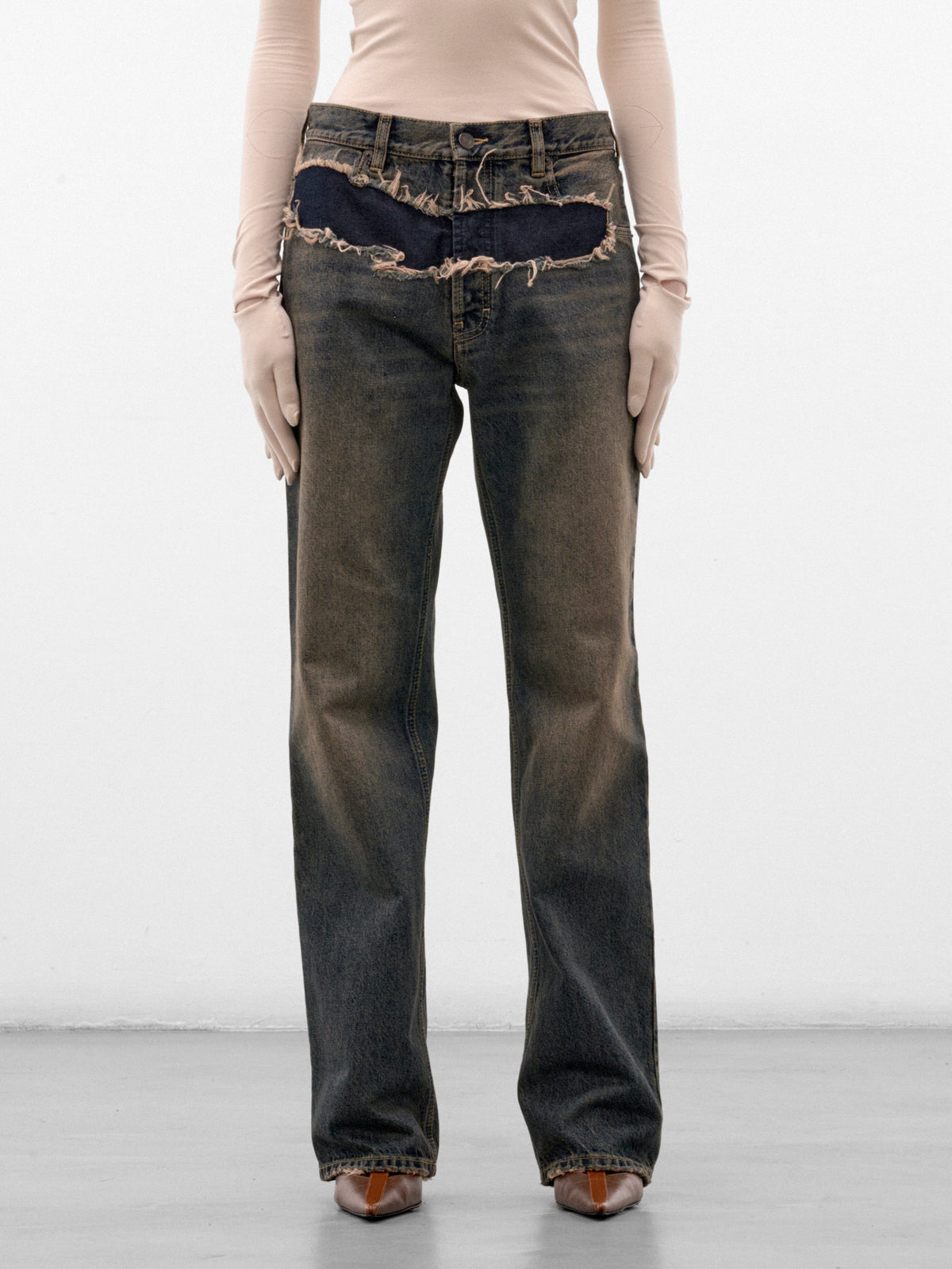 Gray Denim Distressed Straight Jeans (S29LA0110-M30066-NEW-DENIM-BLU)