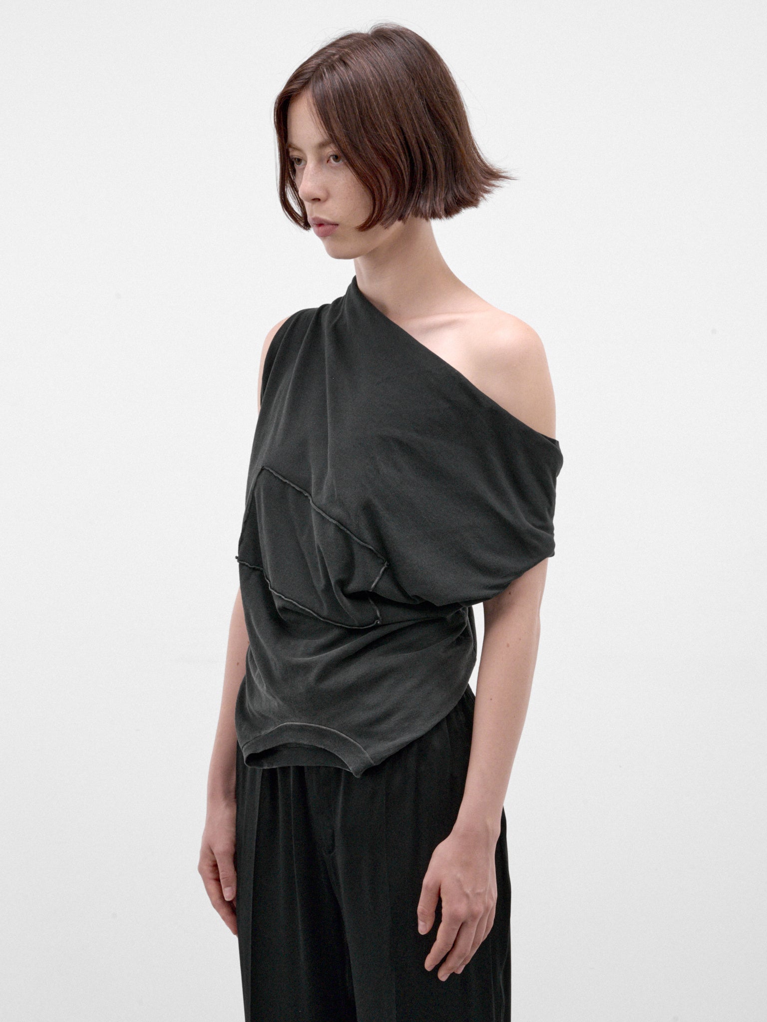 Black Asymmetric Draped Sleeveless Top (S29NL0063-S24575-BLACK)