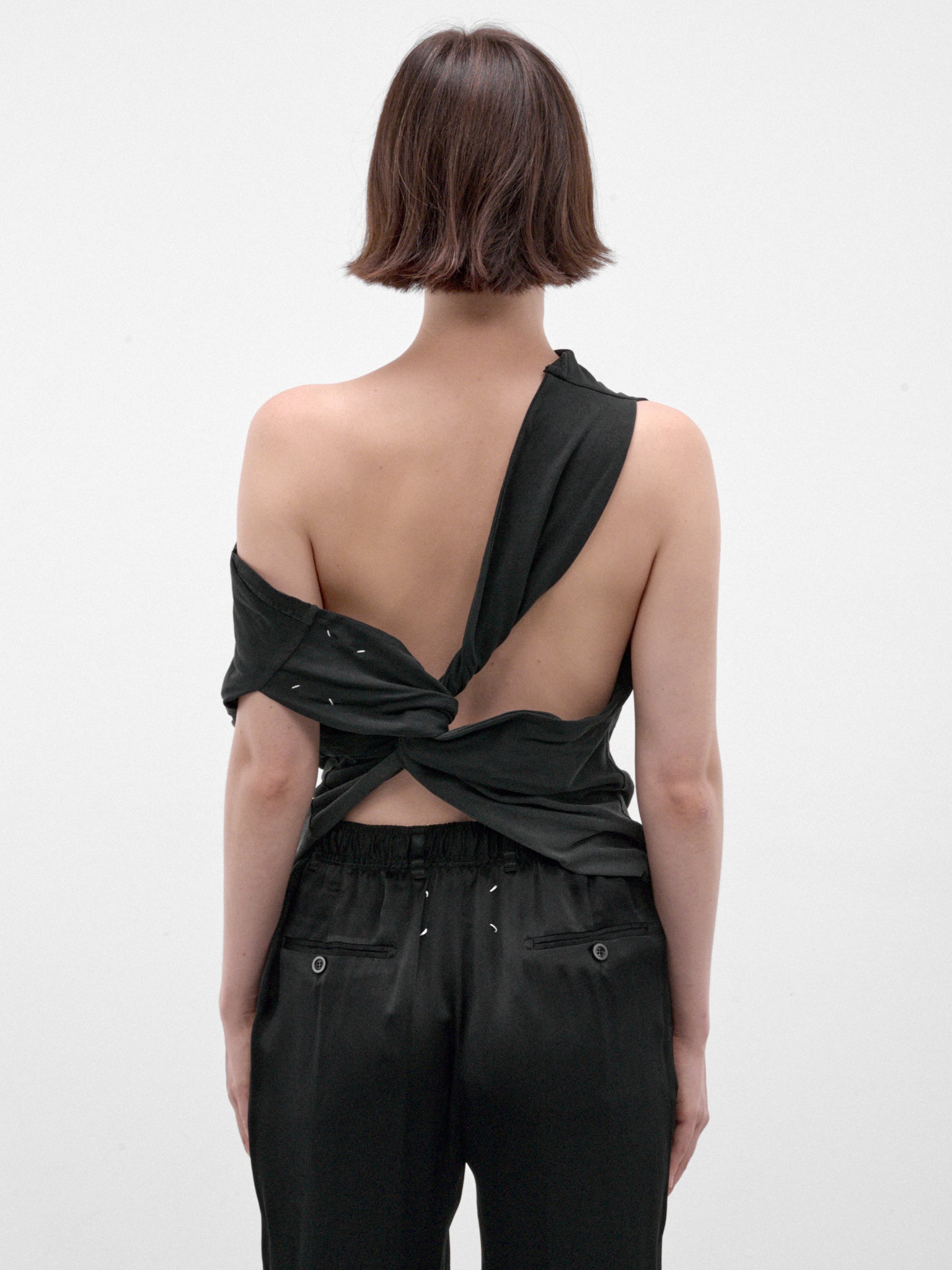 Black Asymmetric Draped Sleeveless Top (S29NL0063-S24575-BLACK)