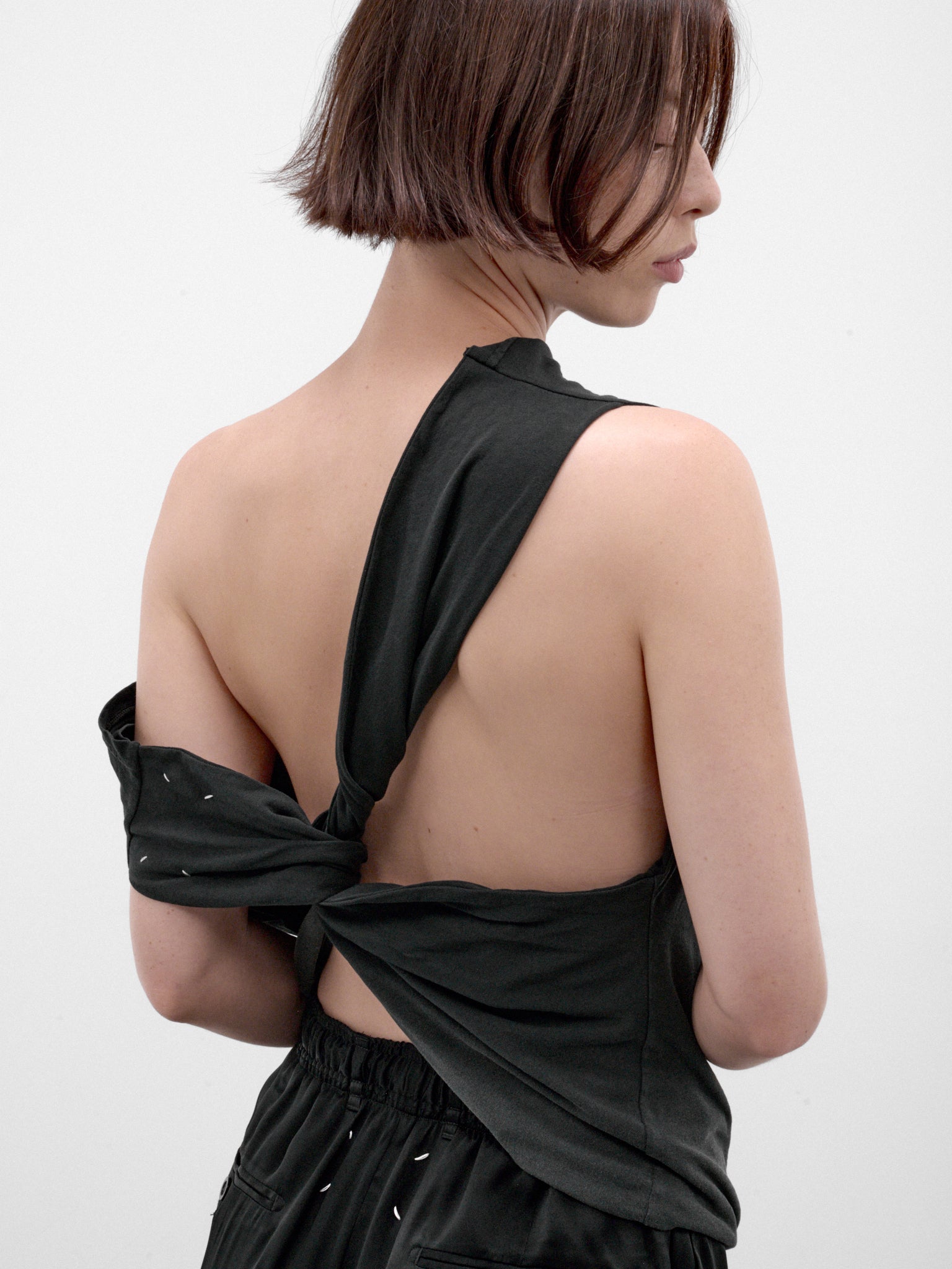 Black Asymmetric Draped Sleeveless Top (S29NL0063-S24575-BLACK)