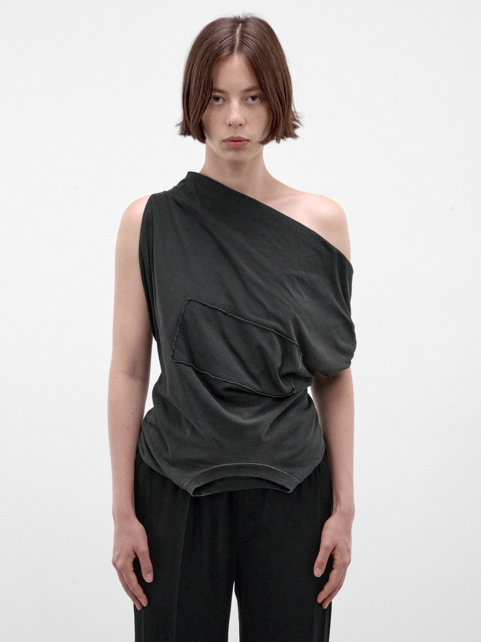 Black Asymmetric Draped Sleeveless Top (S29NL0063-S24575-BLACK)