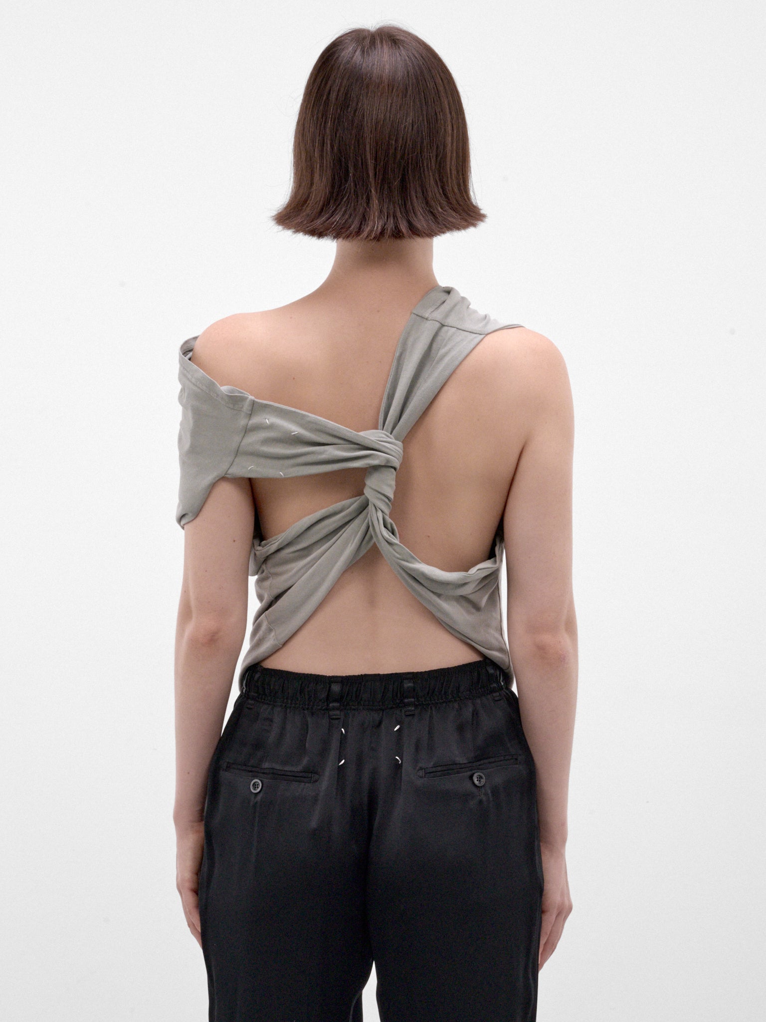 Gray Asymmetric Draped Sleeveless Top (S29NL0063-S24575-LIGHT-GREEN)