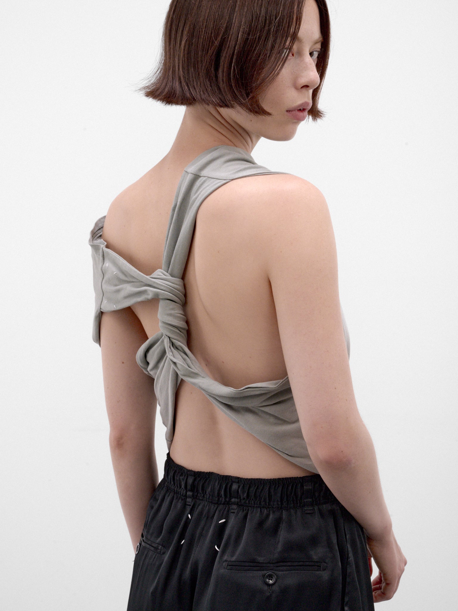 Gray Asymmetric Draped Sleeveless Top (S29NL0063-S24575-LIGHT-GREEN)