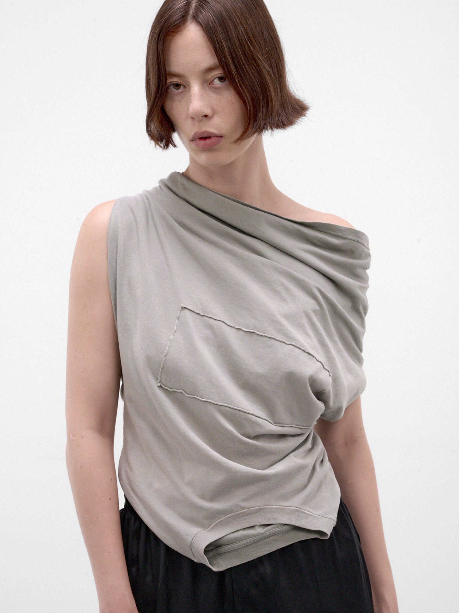 Gray Asymmetric Draped Sleeveless Top (S29NL0063-S24575-LIGHT-GREEN)