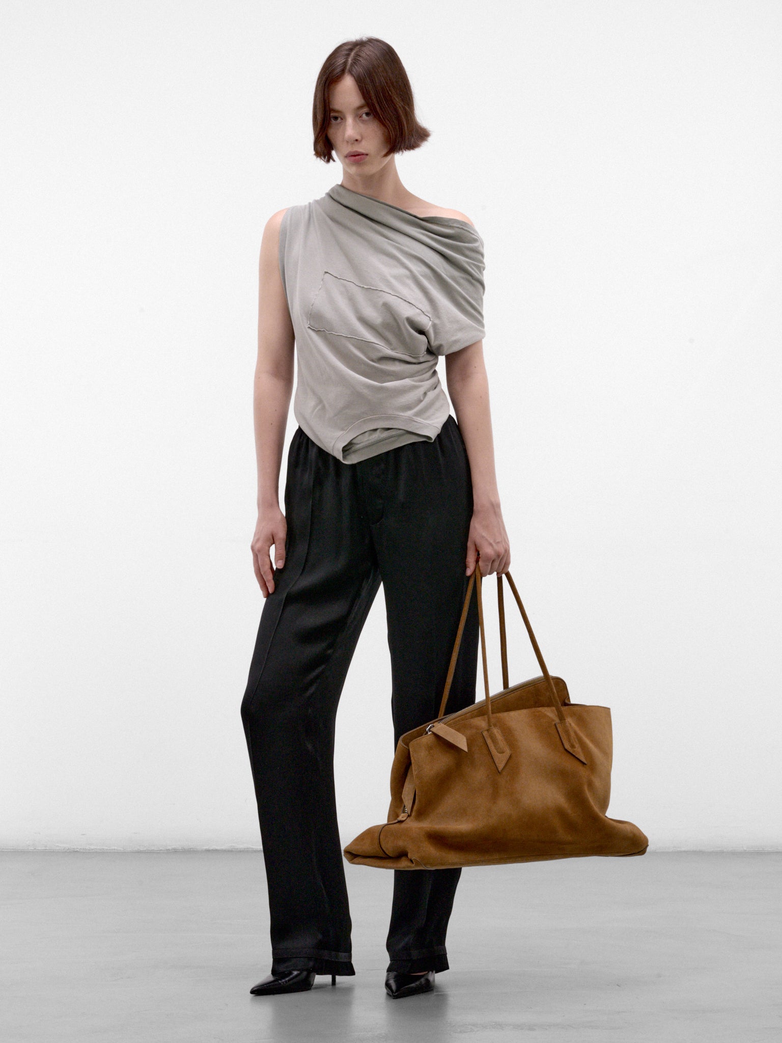 Gray Asymmetric Draped Sleeveless Top (S29NL0063-S24575-LIGHT-GREEN)