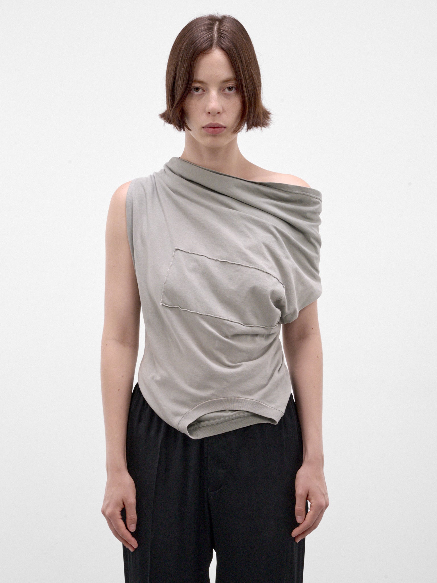 Gray Asymmetric Draped Sleeveless Top (S29NL0063-S24575-LIGHT-GREEN)
