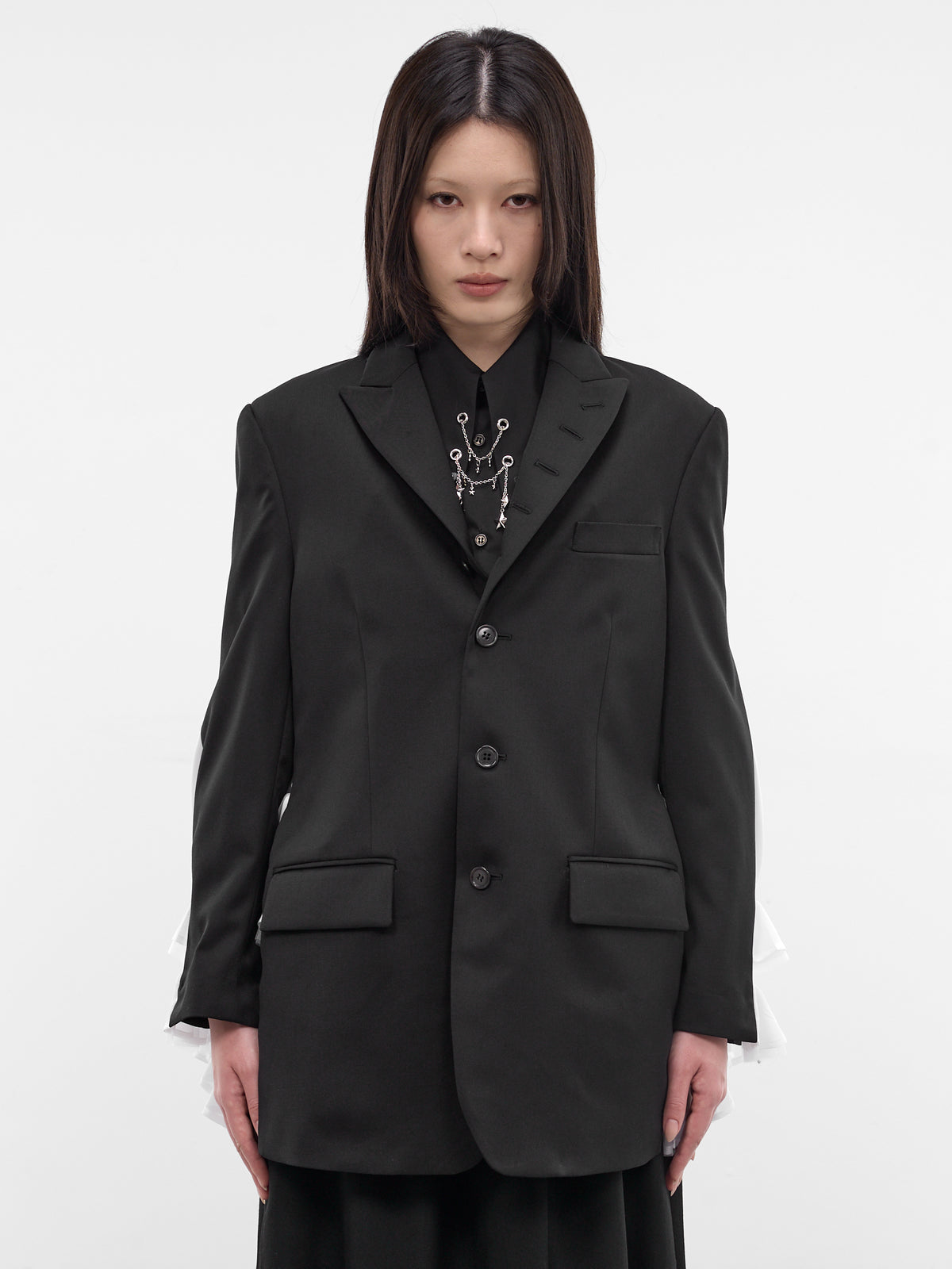 Black Hybrid Deconstructed Gathering Blazer (3Q-J002-S26-BLACK-WHITE)