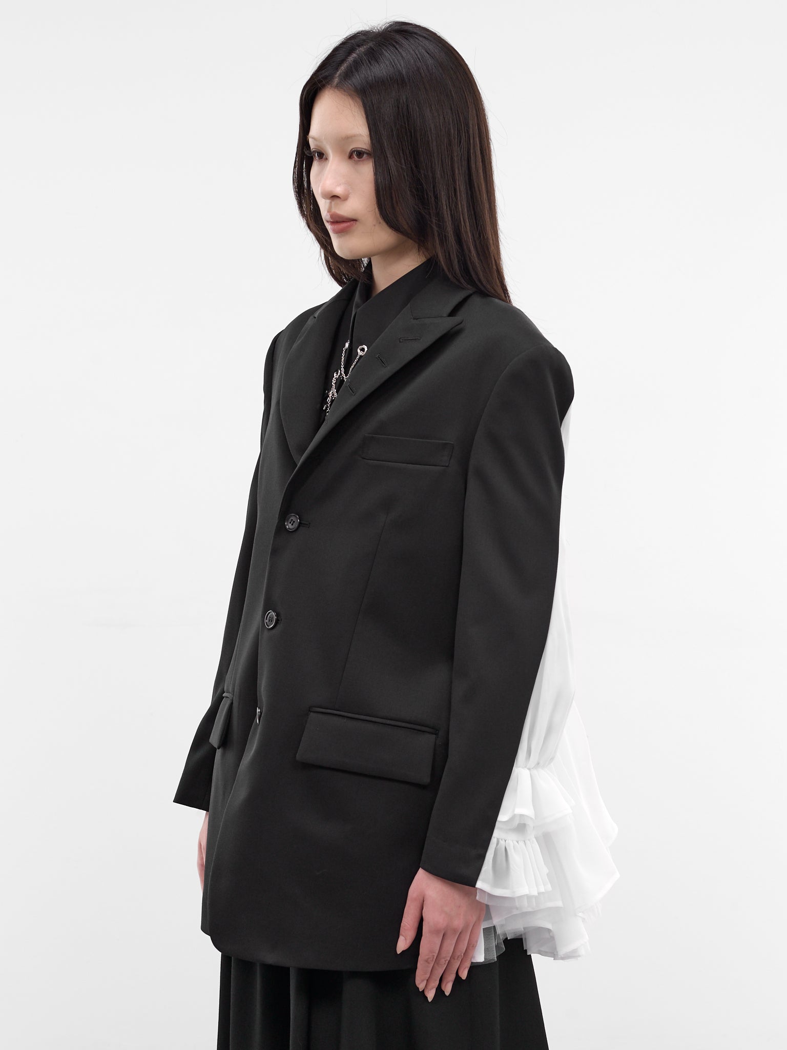 Black Hybrid Deconstructed Gathering Blazer (3Q-J002-S26-BLACK-WHITE)