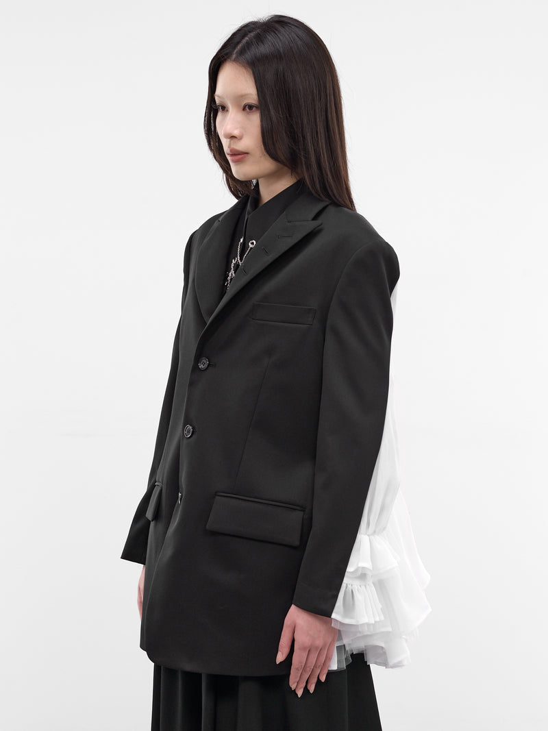 Black Hybrid Deconstructed Gathering Blazer (3Q-J002-S26-BLACK-WHITE)