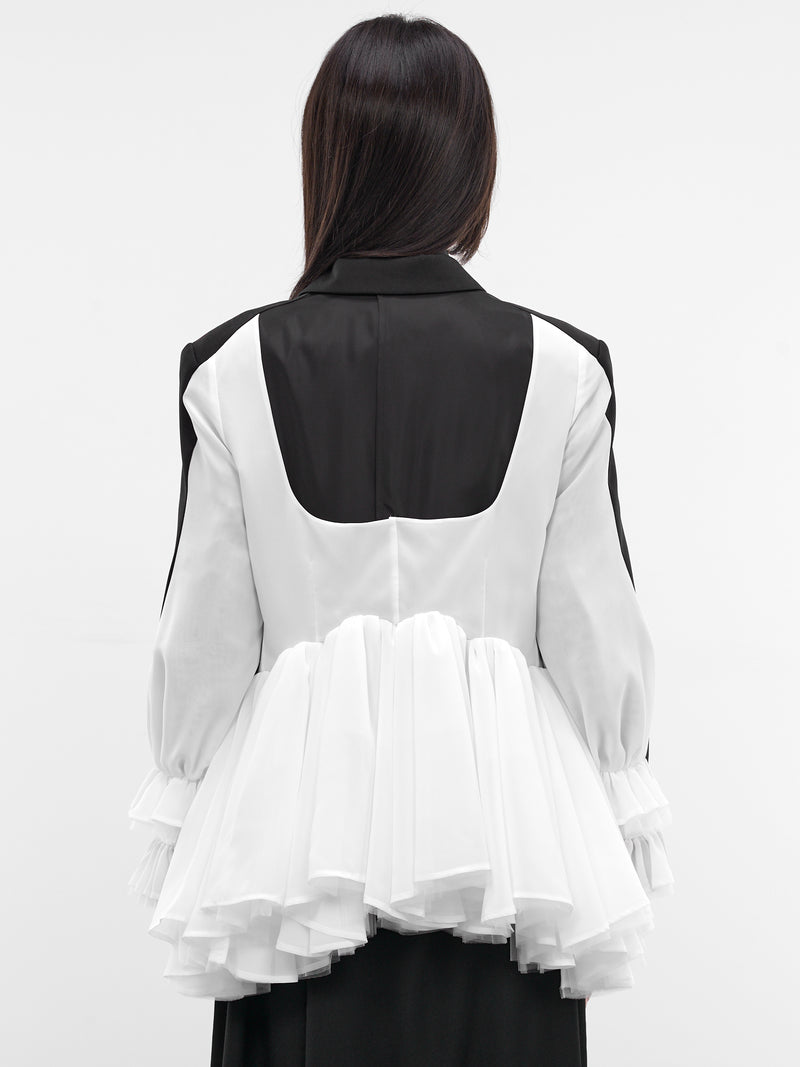 Black Hybrid Deconstructed Gathering Blazer (3Q-J002-S26-BLACK-WHITE)