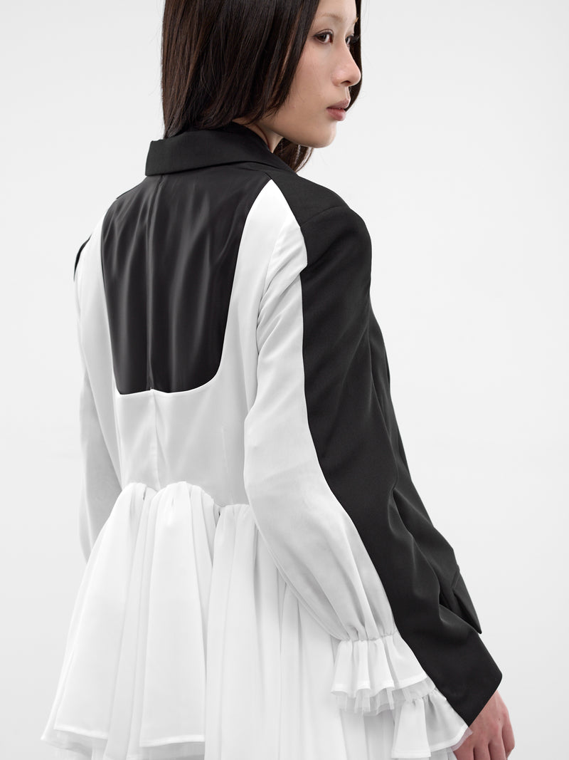 Black Hybrid Deconstructed Gathering Blazer (3Q-J002-S26-BLACK-WHITE)