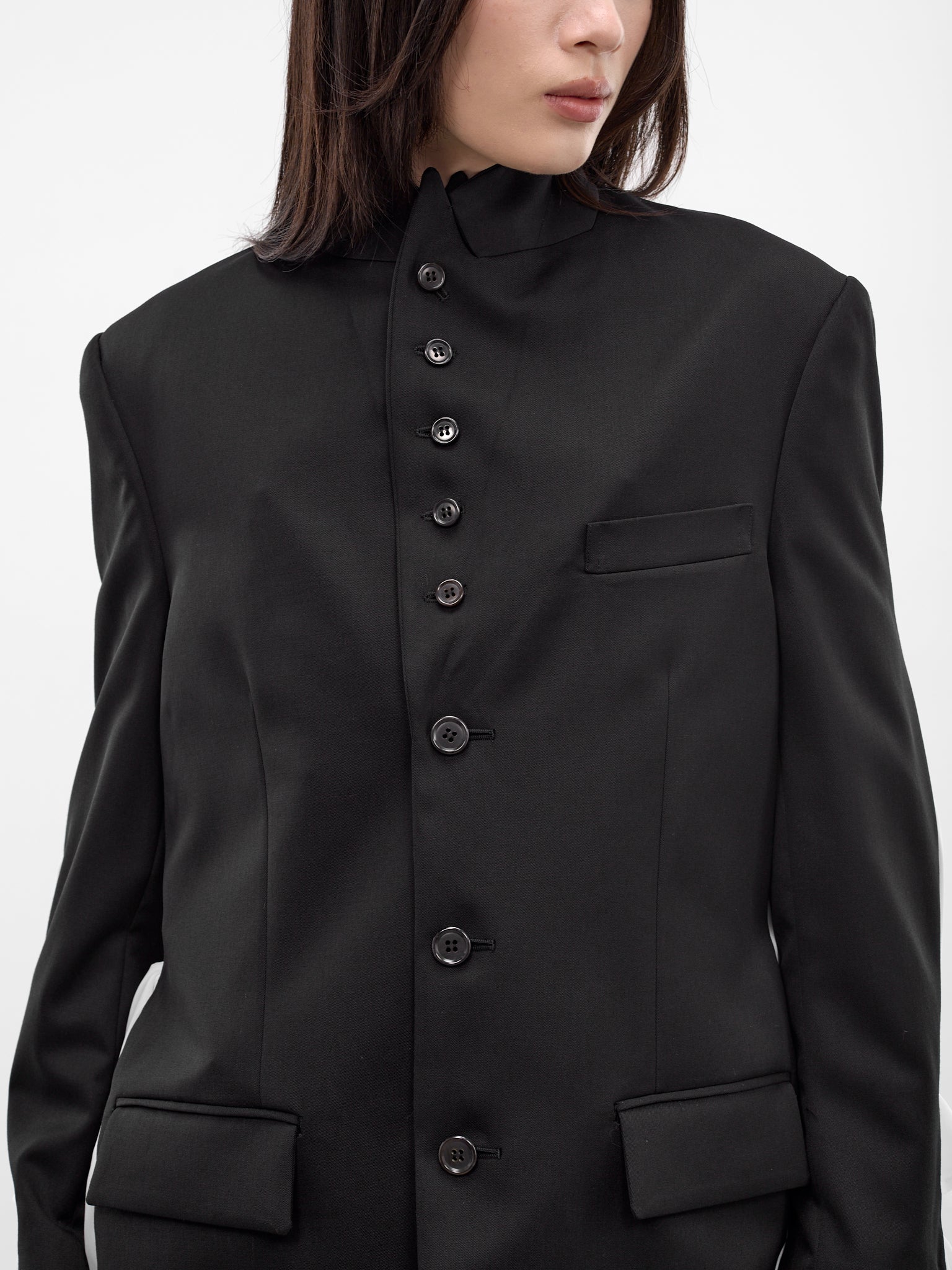 Black Hybrid Deconstructed Gathering Blazer (3Q-J002-S26-BLACK-WHITE)