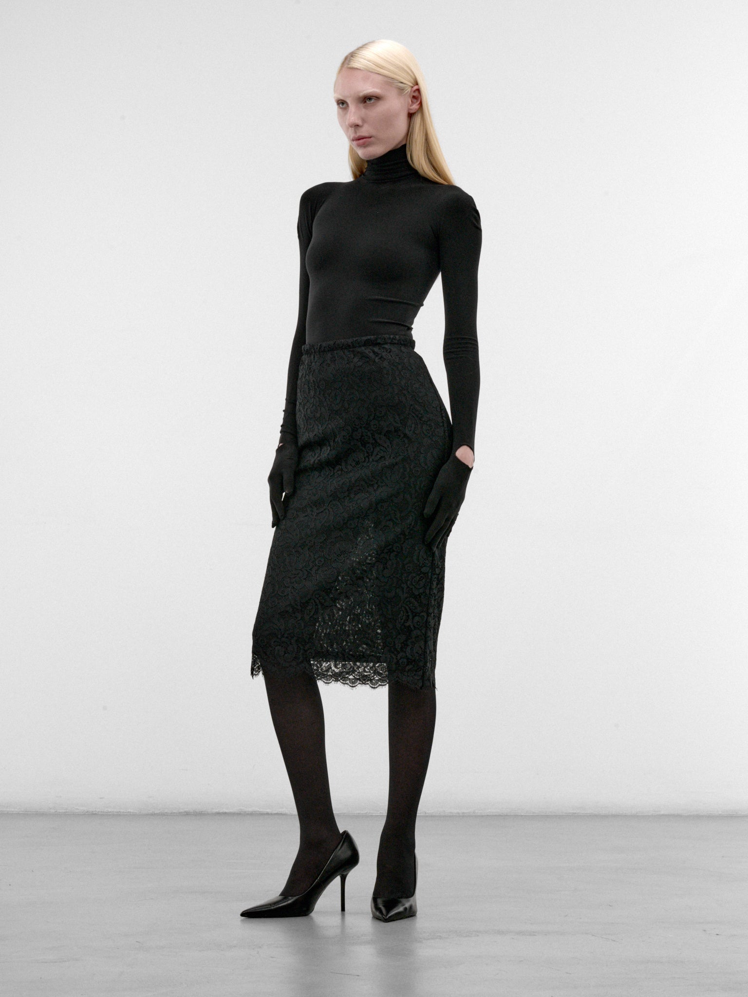 Black Floral Lace Midi Skirt (S7-M-8048-9999-BLACK)