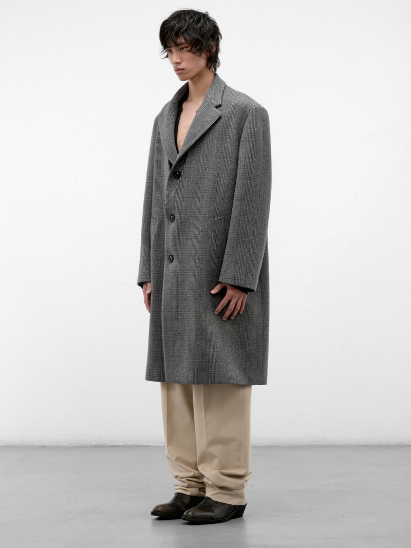 Gray Checked Wool Overcoat (S50AA0166-M35904-GREY)