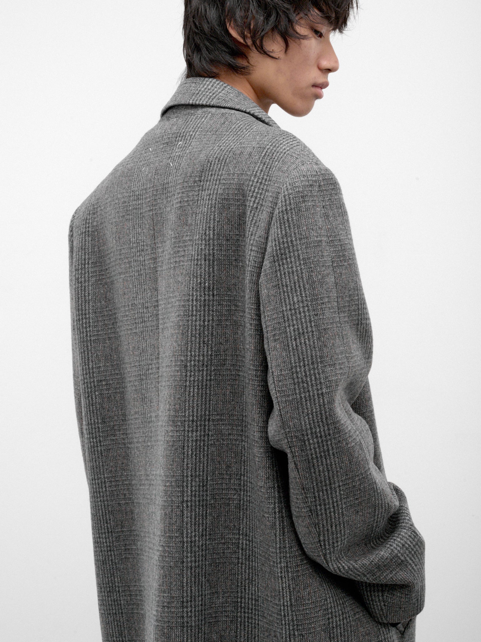 Gray Checked Wool Overcoat (S50AA0166-M35904-GREY)