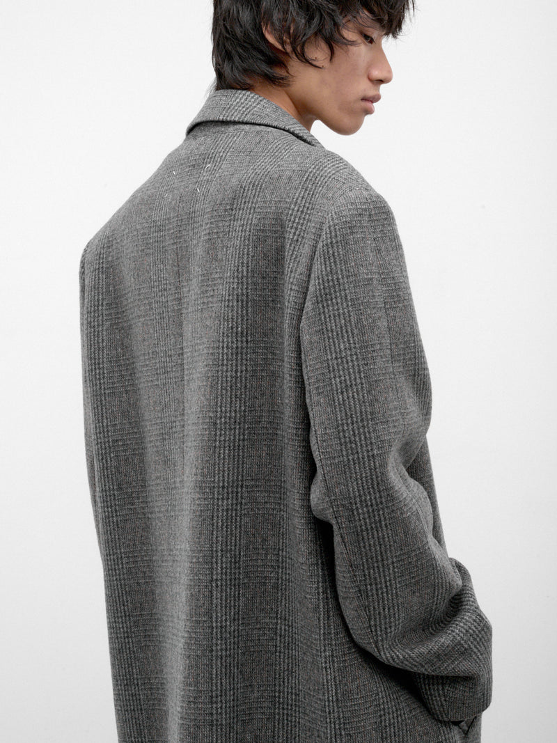 Gray Checked Wool Overcoat (S50AA0166-M35904-GREY)