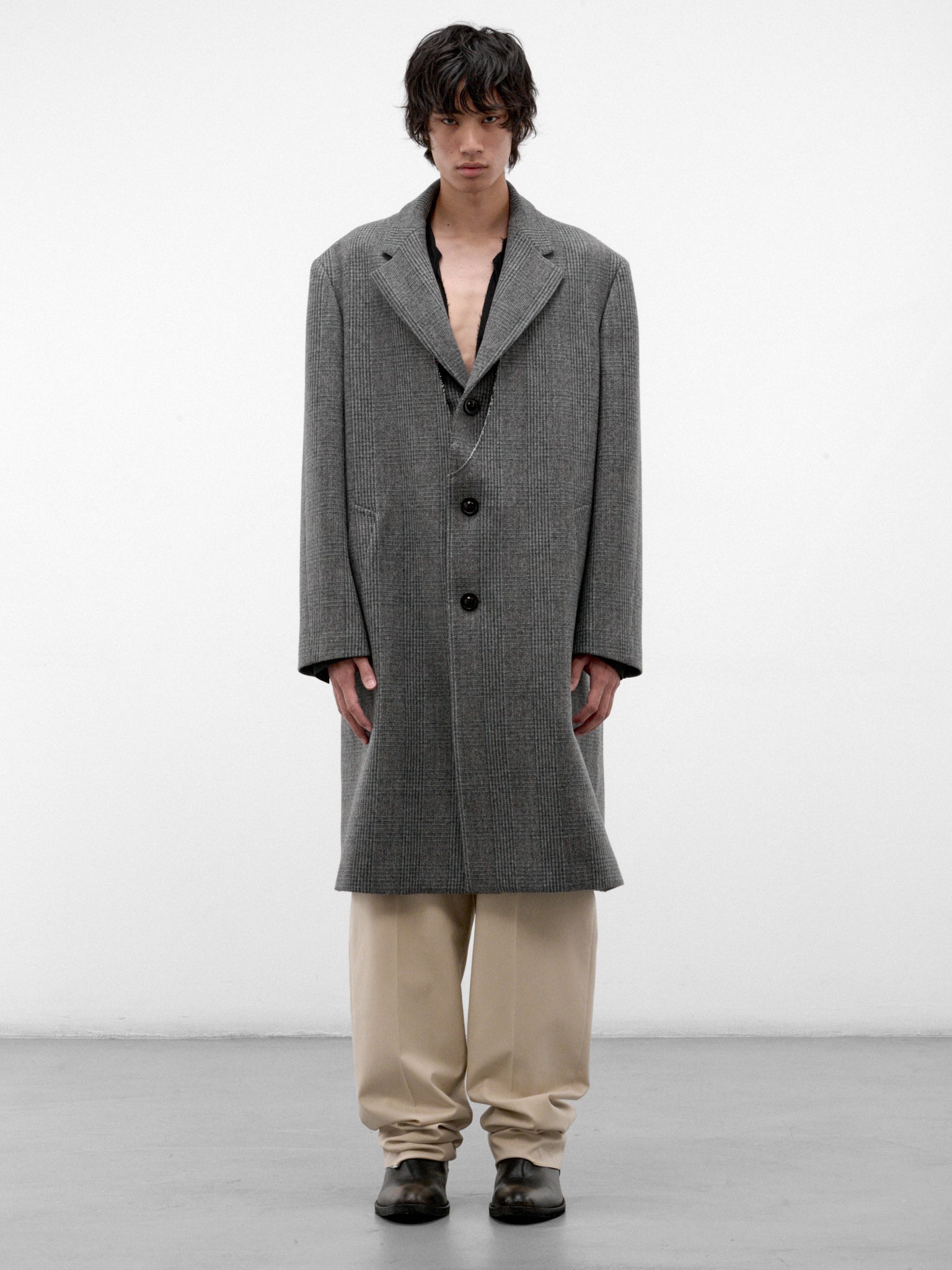 Gray Checked Wool Overcoat (S50AA0166-M35904-GREY)