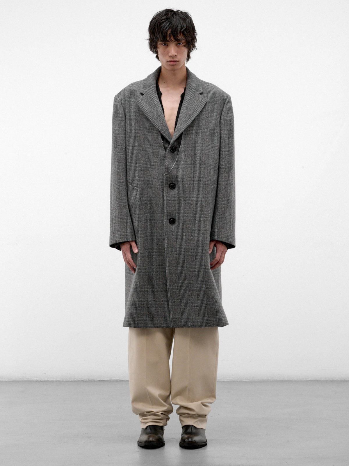 Gray Checked Wool Overcoat (S50AA0166-M35904-GREY)