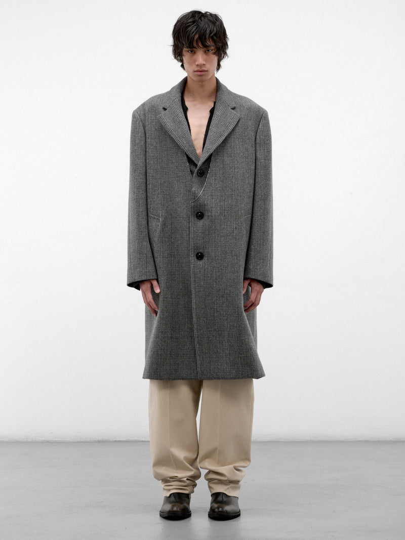 Gray Checked Wool Overcoat (S50AA0166-M35904-GREY)