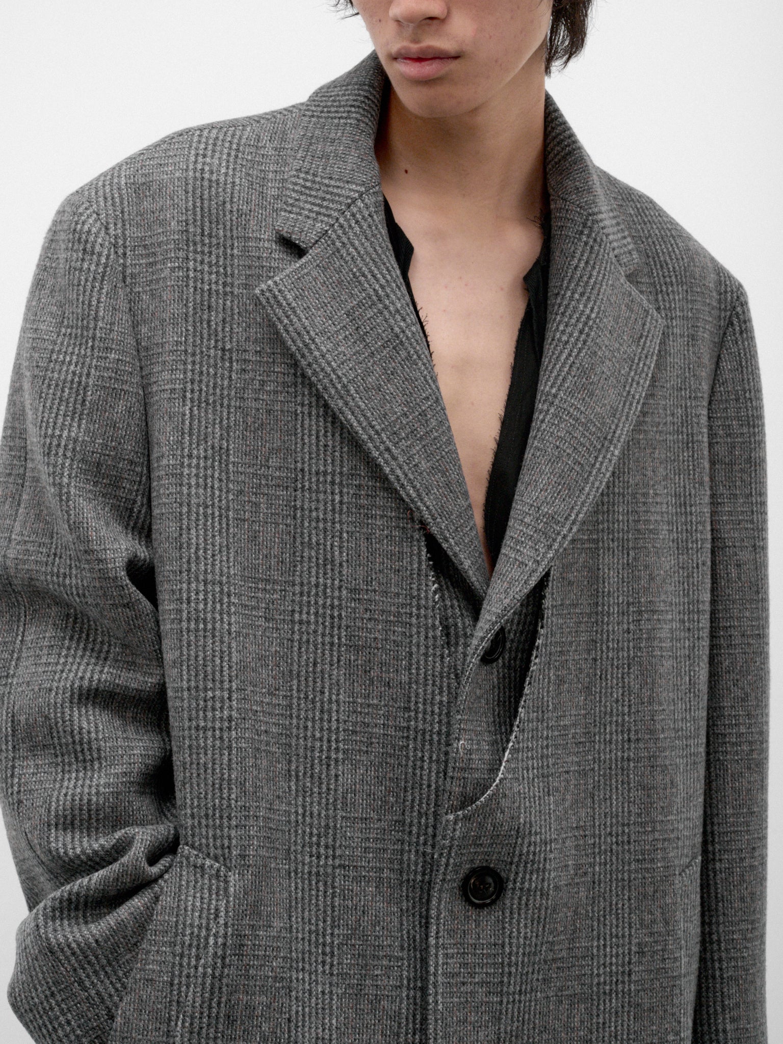 Gray Checked Wool Overcoat (S50AA0166-M35904-GREY)