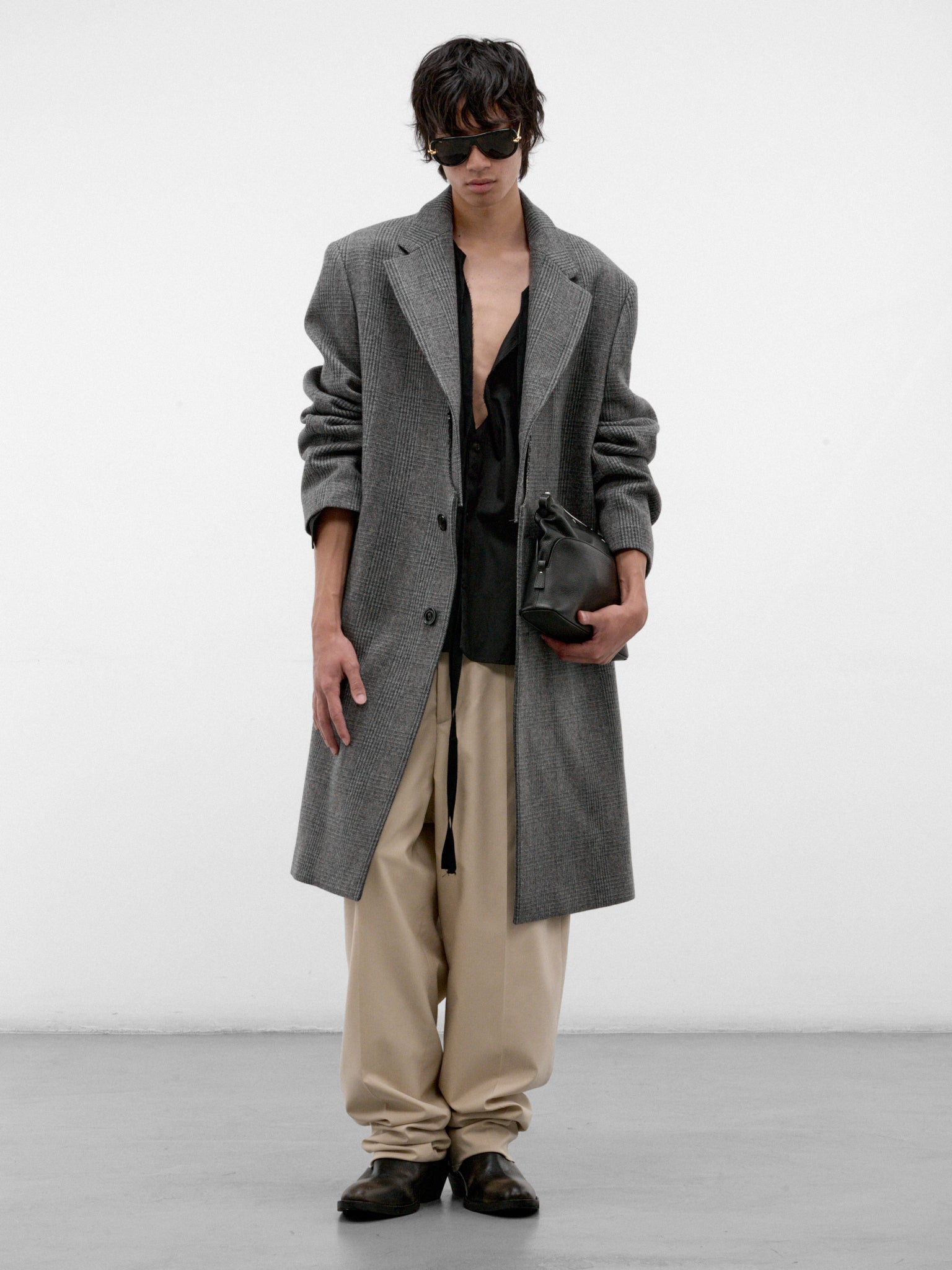Gray Checked Wool Overcoat (S50AA0166-M35904-GREY)