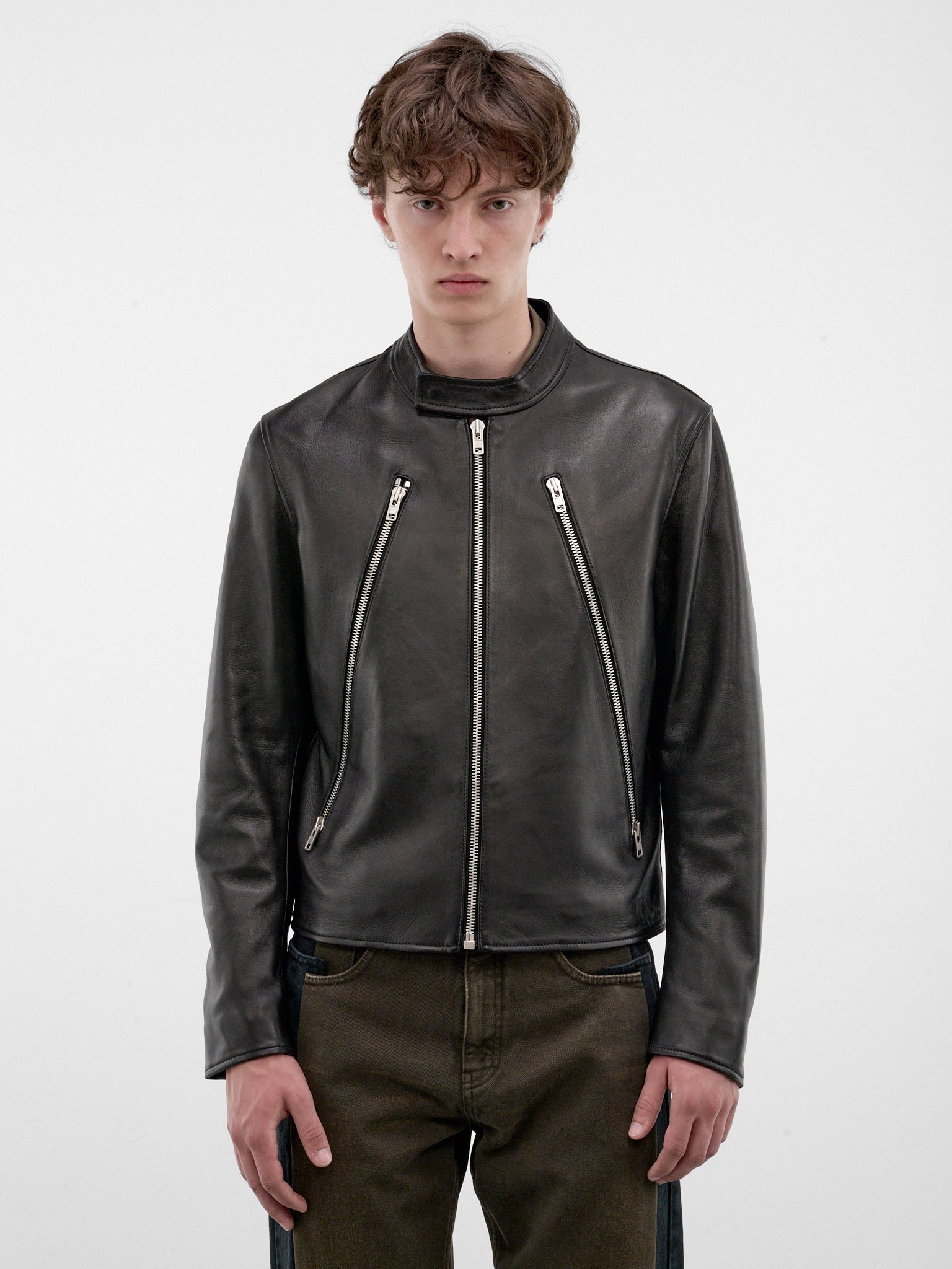 Black Leather Zip Moto Jacket (S50AM0489-SY1460-BLACK)