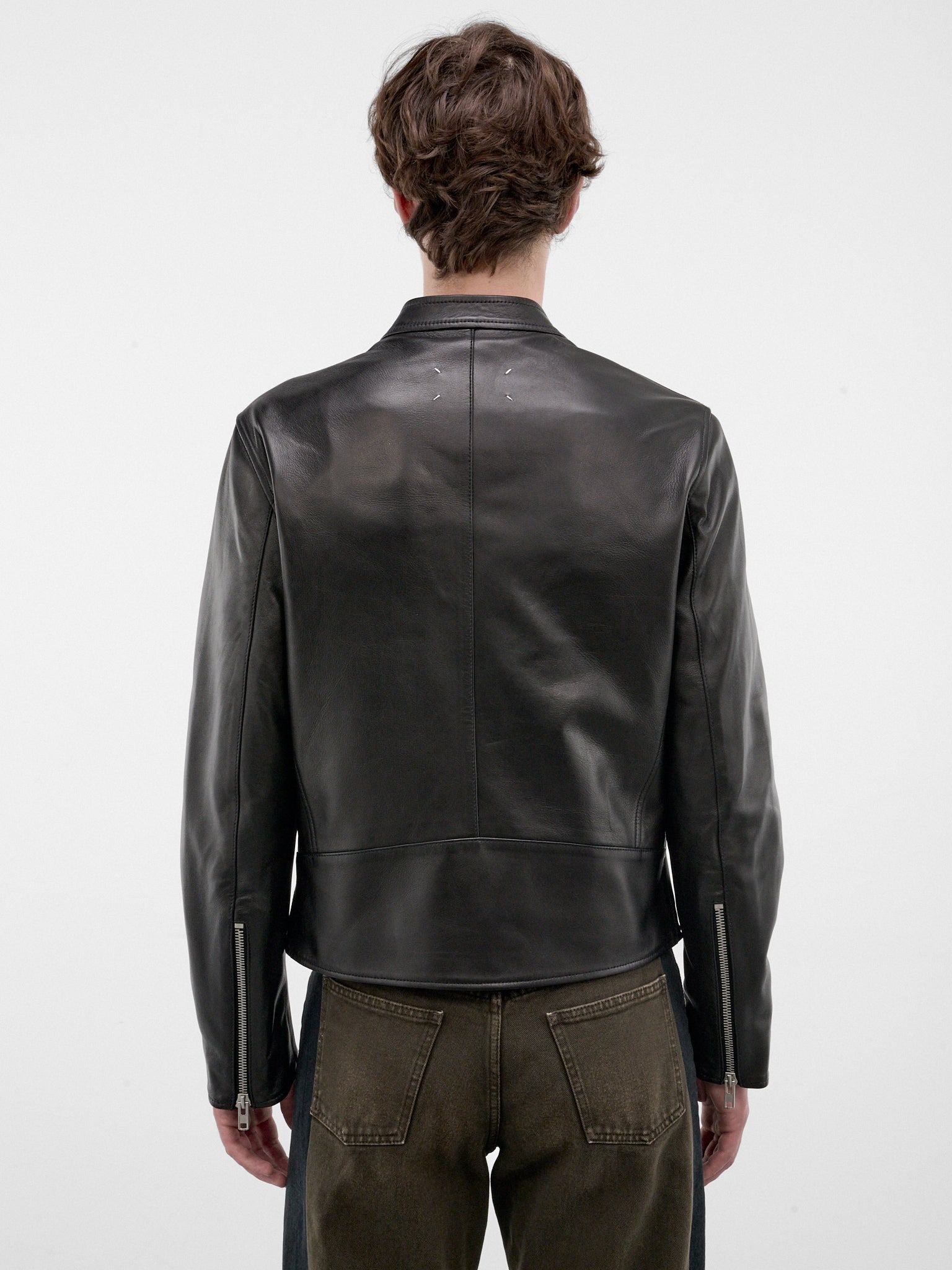 Black Leather Zip Moto Jacket (S50AM0489-SY1460-BLACK)