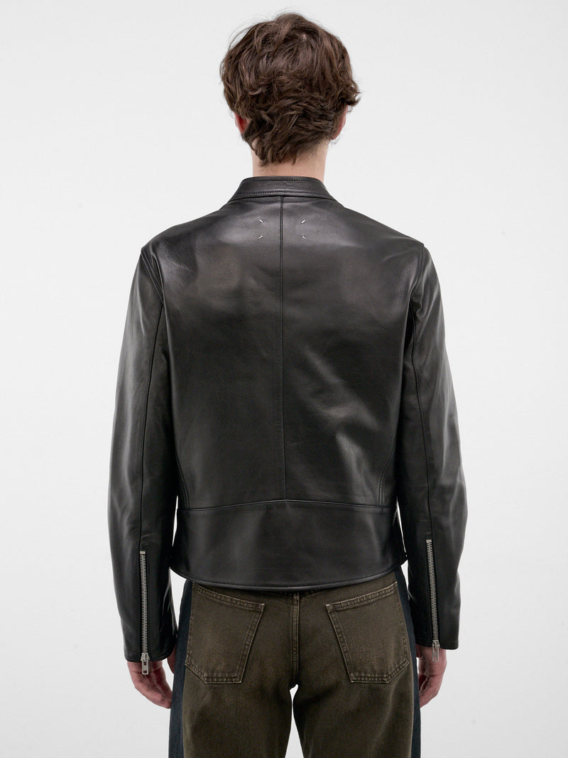 Black Leather Zip Moto Jacket (S50AM0489-SY1460-BLACK)