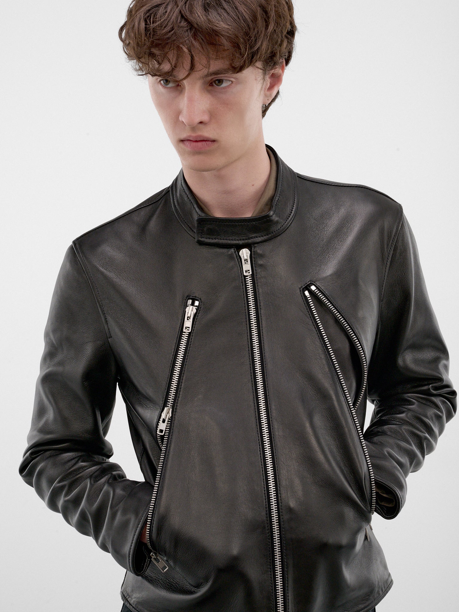 Black Leather Zip Moto Jacket (S50AM0489-SY1460-BLACK)