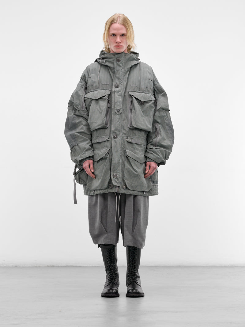 Green Oversized Stripe Field Jacket (S50AM0653-M35685-SAGE)