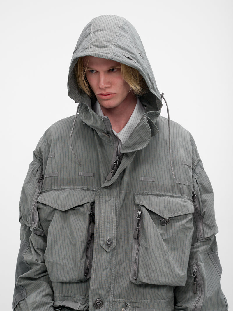 Green Oversized Stripe Field Jacket (S50AM0653-M35685-SAGE)