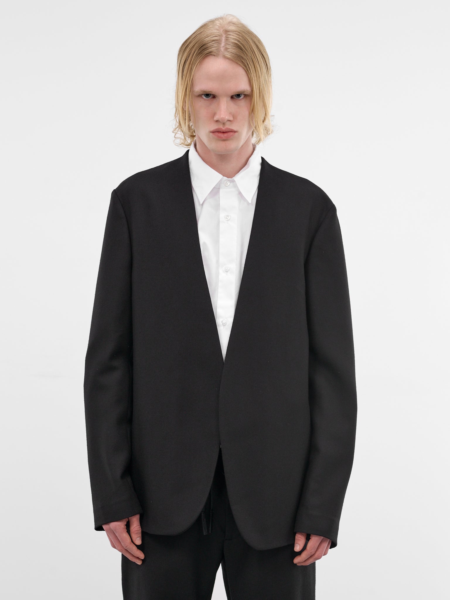 Black Wool Collarless Blazer (S50BN0318-S47782-900-BLACK)