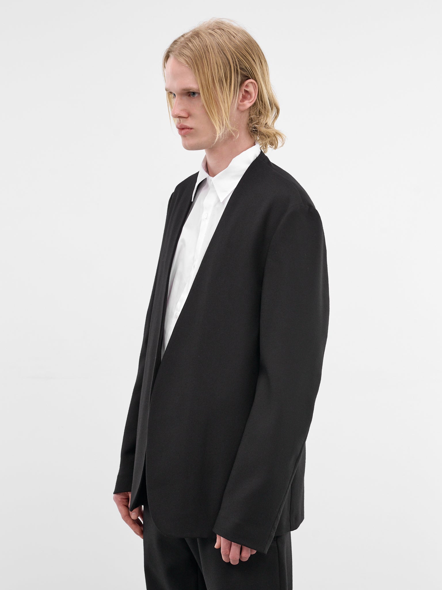 Black Wool Collarless Blazer (S50BN0318-S47782-900-BLACK)