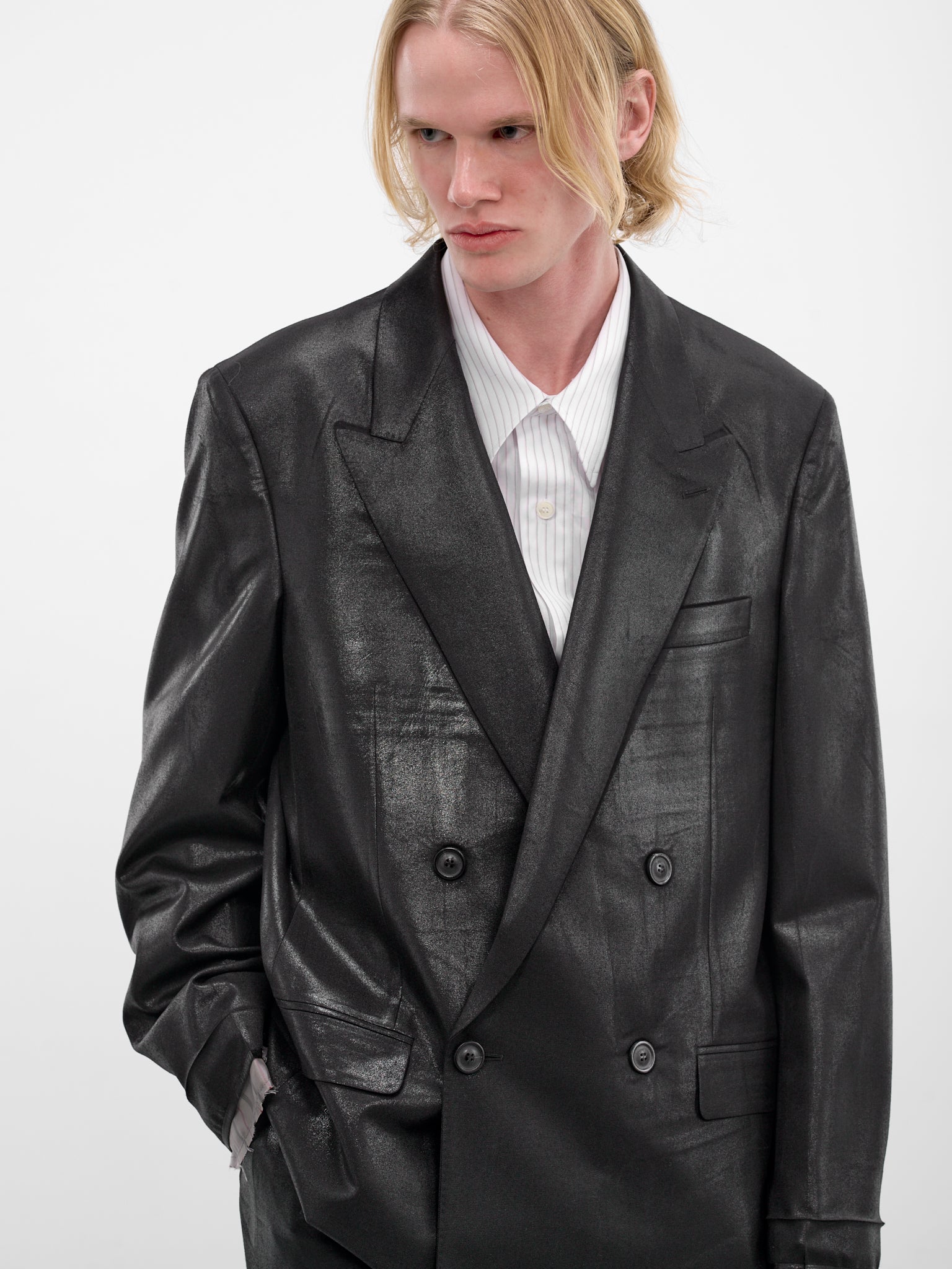 Black Foiled Wool Blazer (S50BN0548-M35745-BLACK)