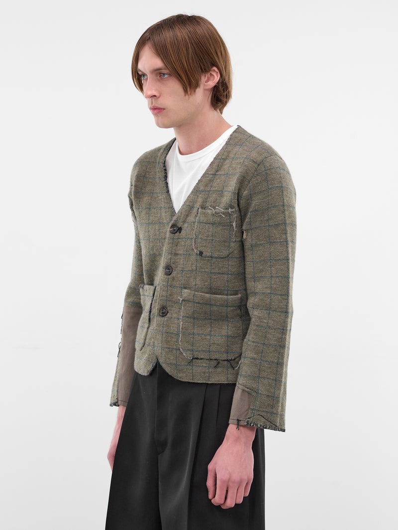 Deconstructed Patchwork Check Wool Cardigan (S50HP0033-M13146-613J-GREEN)