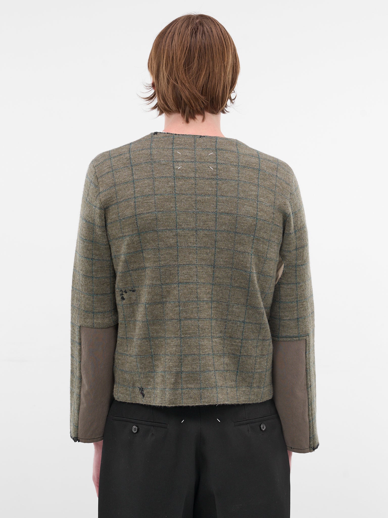 Deconstructed Patchwork Check Wool Cardigan (S50HP0033-M13146-613J-GREEN)