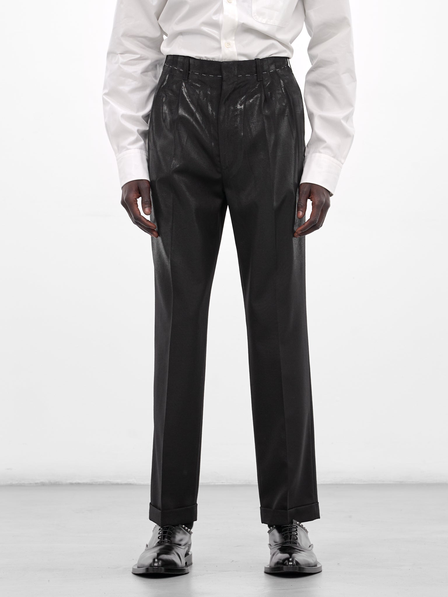 Black Wool Coated Tailored Trousers (S50KA0702-M35745-900-BLACK)